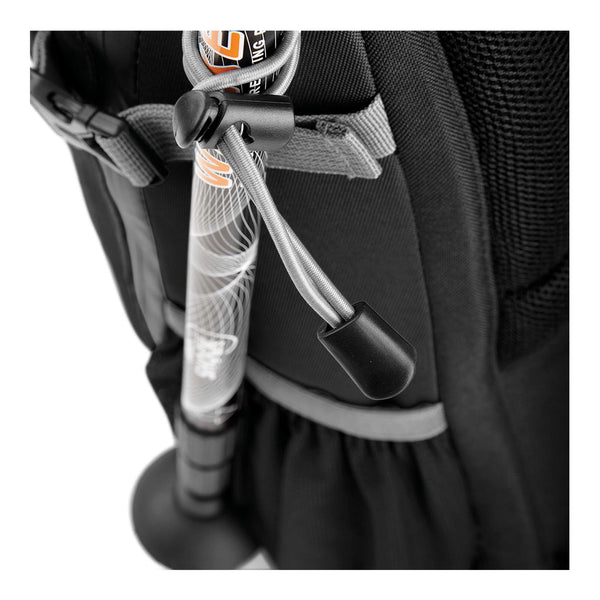 Befestigungsmöglichkeit für Treckkingstöcke und Rücklicht