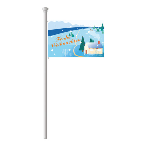 Hissflagge im Querformat "Frohe Weihnachten" Winterlandschaft