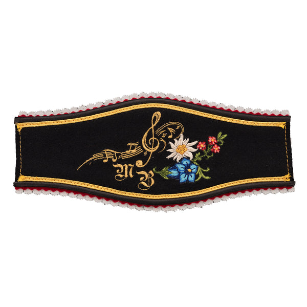 Brustschild für Tracht mit Musikmotiv und Alpenblumen