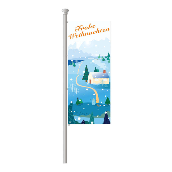 Hissfahne "Frohe Weihnachten" Winterlandschaft